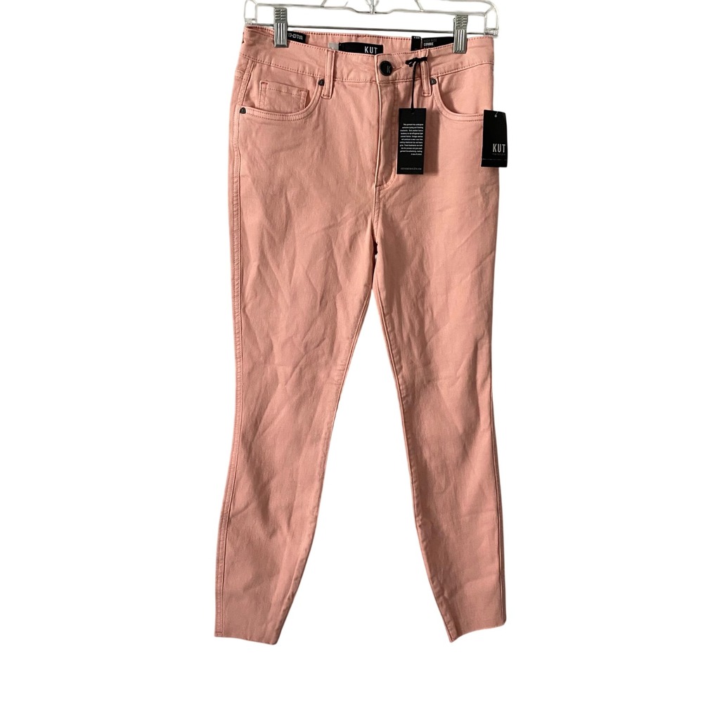 Kut‎ from the Kloth Connie Fab Ab Ankle Skinny Jeans Coral Pink High Rise Size 0
